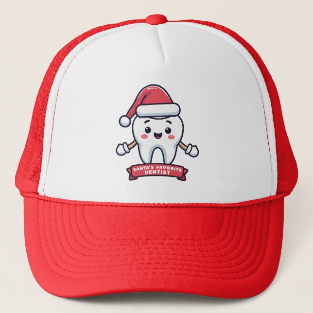 Santa's Favorite Dentist Cute Tooth Christmas Trucker Hat (Front)
