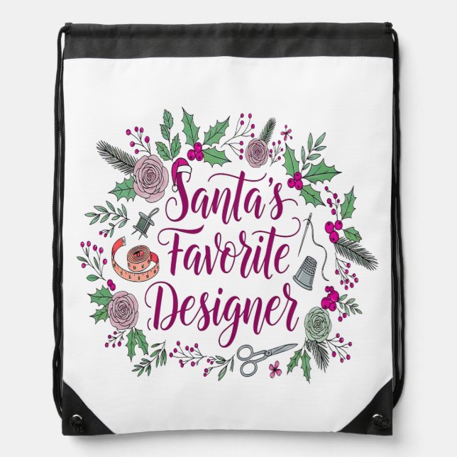 Santa's favorite designer Christmas sewing gift id Drawstring Bag (Front)