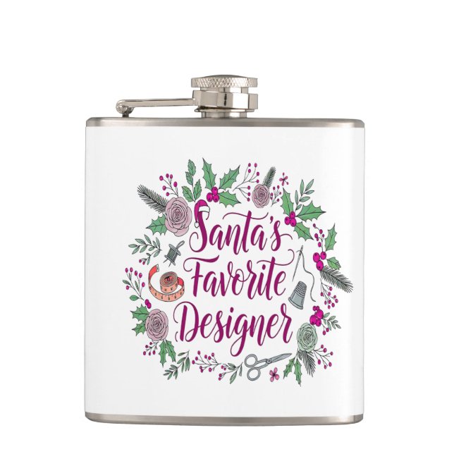 Santa's favorite designer Christmas sewing gift id Flask (Front)