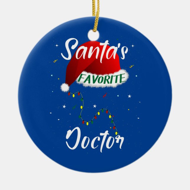 Santa's Favorite Doctor Christmas Tree Matching Ceramic Ornament (Front)