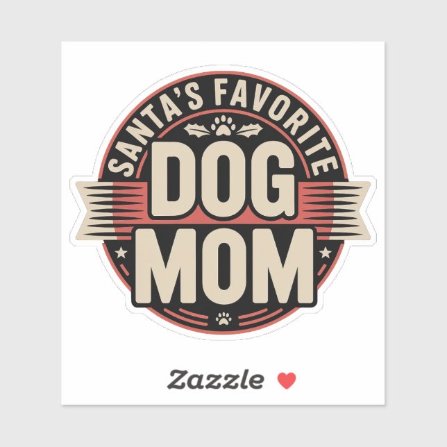 Santa's Favorite Dog Mom - Retro Holiday Badge Sticker (Sheet)