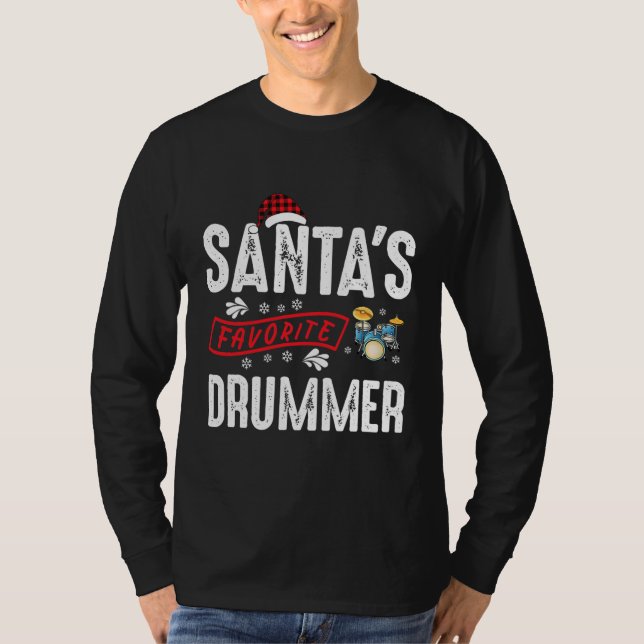 Santas Favorite Drummer Pajamas Christmas  T-Shirt (Front)