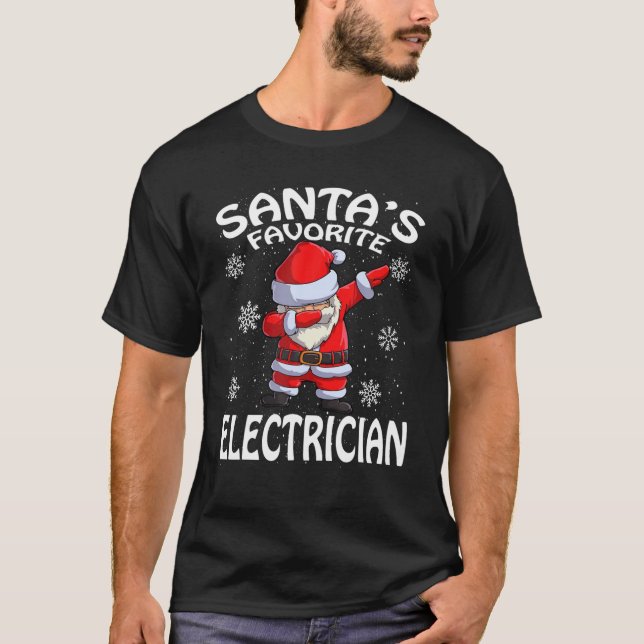 Santa's Favorite Electrician Christmas T-Shirt (Front)