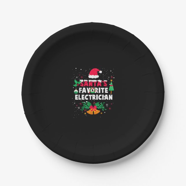 Santas Favorite Electrician Christmas Xmas Gift Paper Plates (Front)