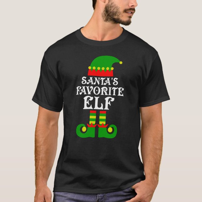 Santa's Favorite Elf Christmas Elves Santa T-Shirt (Front)