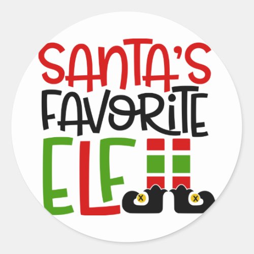 Santas Favorite Elf Christmas Holiday Family Fun Classic Round Sticker