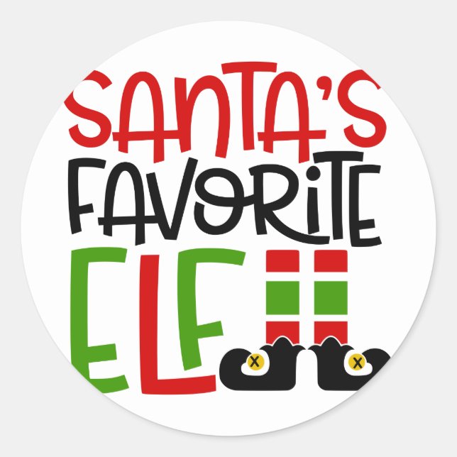 Santa's Favorite Elf Christmas Holiday Family Fun Classic Round Sticker (Front)