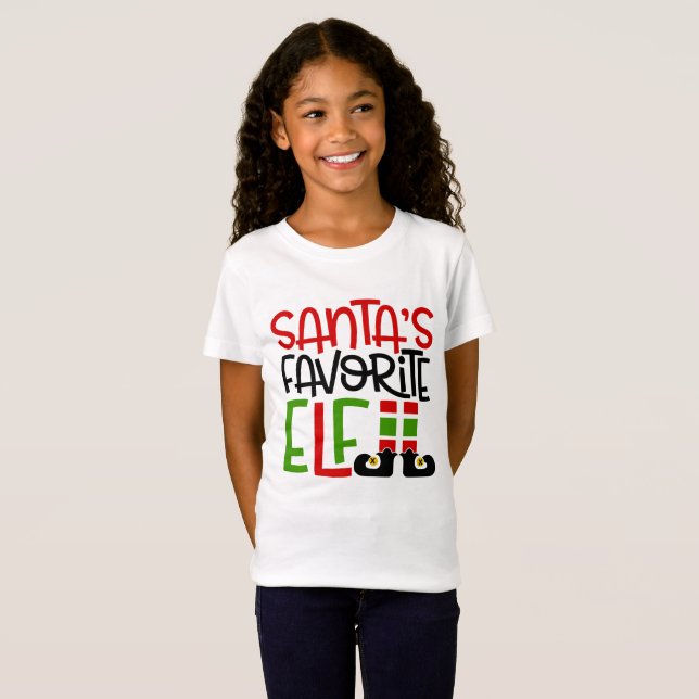 Santa's Favorite Elf Christmas Holiday Family Fun T-Shirt (Front Full)