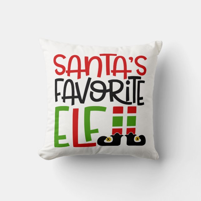 Santa's Favorite Elf Christmas Holiday Family Fun Throw Pillow (Front)