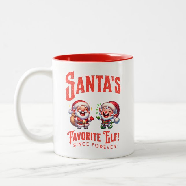 Santa's Favorite Elf Since Forever Two-Tone Coffee Mug (Left)