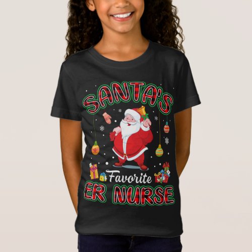 Santas Favorite ER Nurse Santa Red Plaid Christma T_Shirt