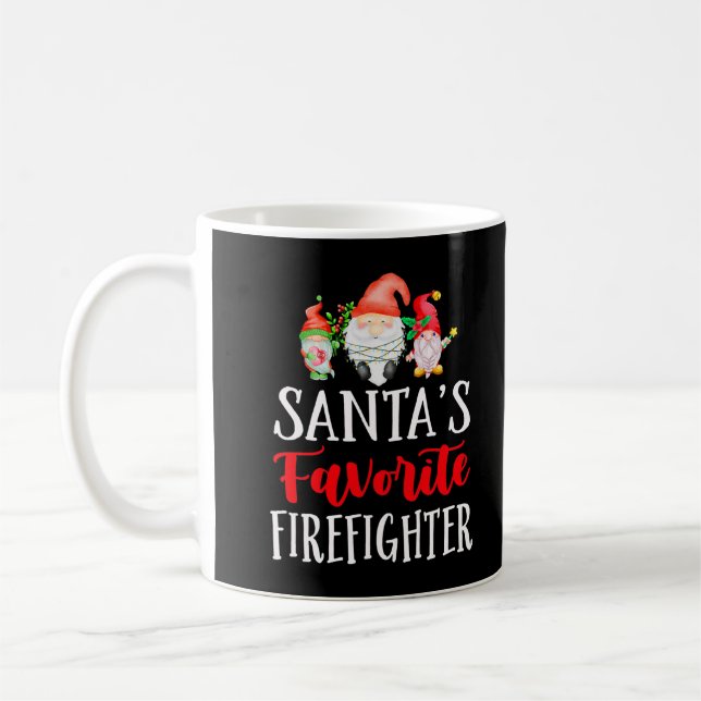 Santa's Favorite Firefighter Christmas Funny Gnome Coffee Mug (Left)