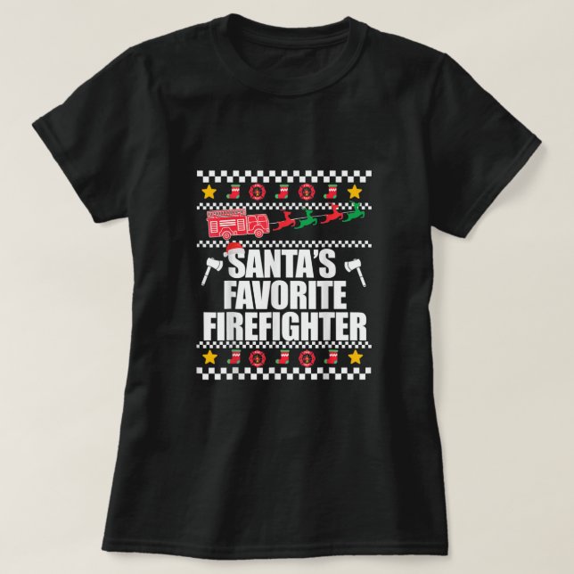 Santas Favorite Firefighter Pajamas Xmas Costume T T-Shirt (Design Front)