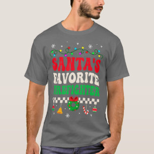 Santas Favorite Firefighter Retro Christmas T-Shirt