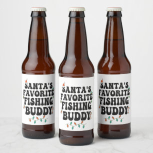 Santa's Favorite Fishing Buddy Funny Christmas Dad Beer Bottle Label