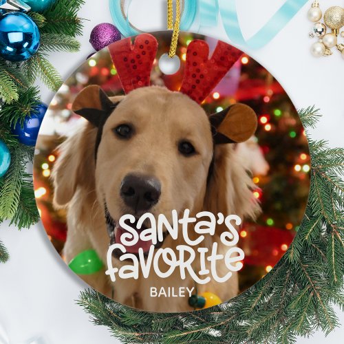 Santas Favorite Fun Pet Christmas Puppy Dog Photo Ceramic Ornament