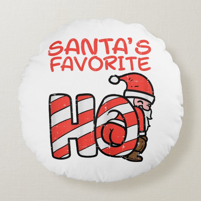 Santas Favorite Funny Naughty Adult Christmas Xmas Round Pillow (Front)
