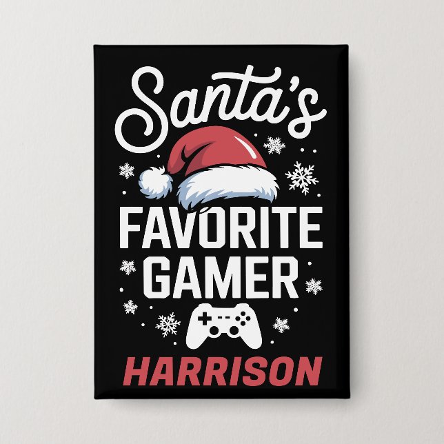 Santa's Favorite Gamer Personalized Gaming Xmas Button (Front)