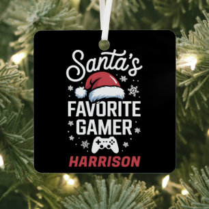 Santa's Favorite Gamer Personalized Gaming Xmas Metal Ornament