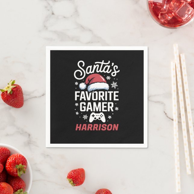 Santa's Favorite Gamer Personalized Gaming Xmas Napkins (Insitu)