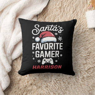 Santa's Favorite Gamer Personalized Gaming Xmas Throw Pillow