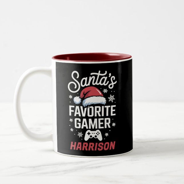 Santa's Favorite Gamer Personalized Gaming Xmas Two-Tone Coffee Mug (Left)