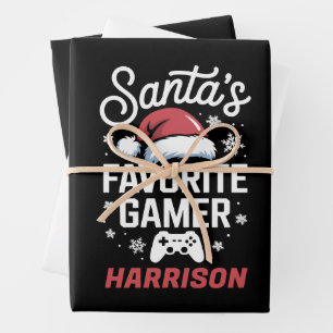 Santa's Favorite Gamer Personalized Gaming Xmas Wrapping Paper Sheets