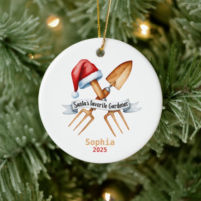 Santa's Favorite Gardener, Plant Mom Gift  Ceramic Ornament (Tree)