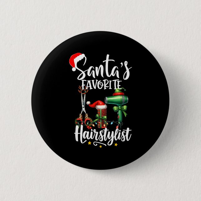 Santa's Favorite Hair Stylist Christmas Hairdresse Button (Front)