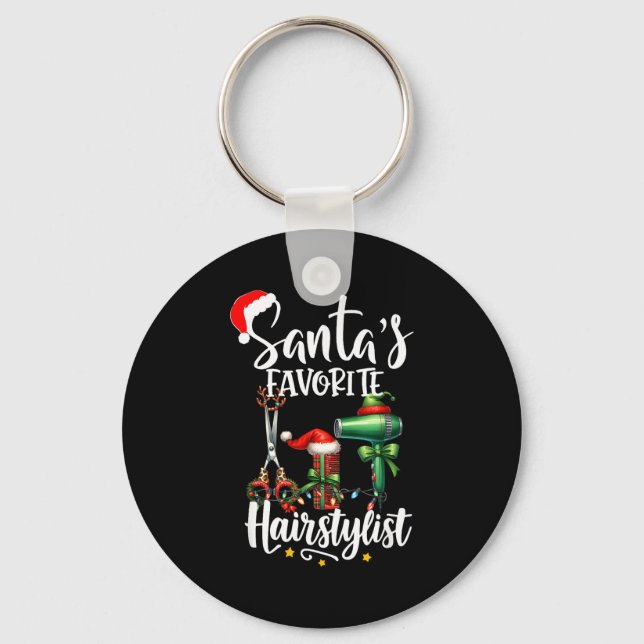 Santa's Favorite Hair Stylist Christmas Hairdresse Keychain (Front)