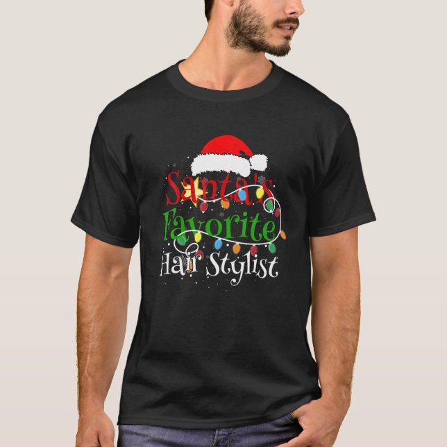 Santa's Favorite Hair Stylist Christmas Santa Hat T-Shirt (Front)
