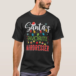 Santa's Favorite Hairdresser Xmas Light Santa Hat T-Shirt