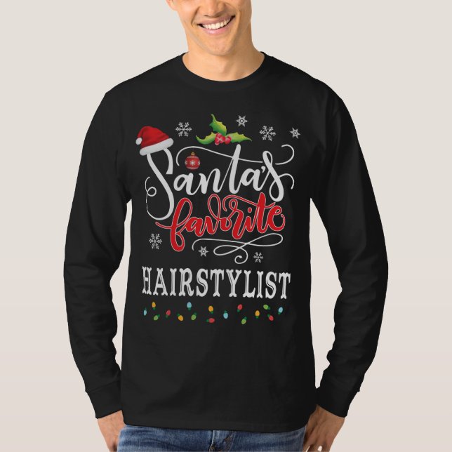 Santa's Favorite Hairstylist Santa Hat Christmas L T-Shirt (Front)