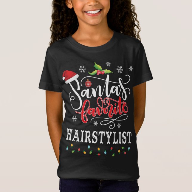 Santa's Favorite Hairstylist Santa Hat Christmas L T-Shirt (Front)