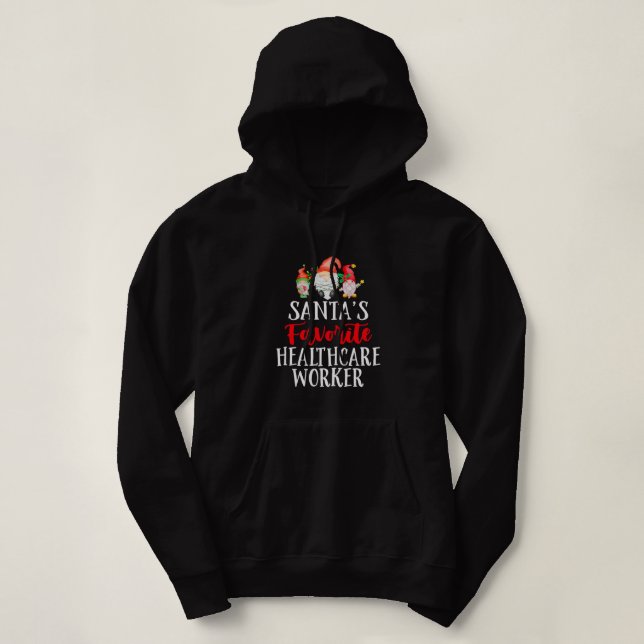 Santa's Favorite Healthcare Worker Christmas Gnome Hoodie (Design Front)
