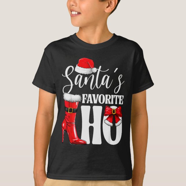 Santa's Favorite Ho Christmas Lights Merry Christm T-Shirt (Front)