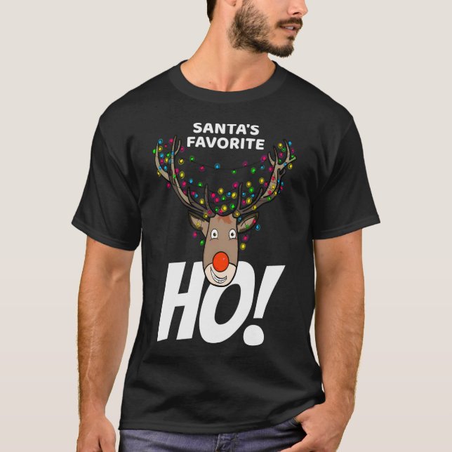 Santa'S Favorite Ho - Funny Christmas Reindeer Gif T-Shirt (Front)