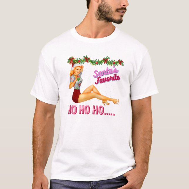 Santa's-Favorite-Ho Ho Ho Nice Naughty Dirty Joke T-Shirt (Front)