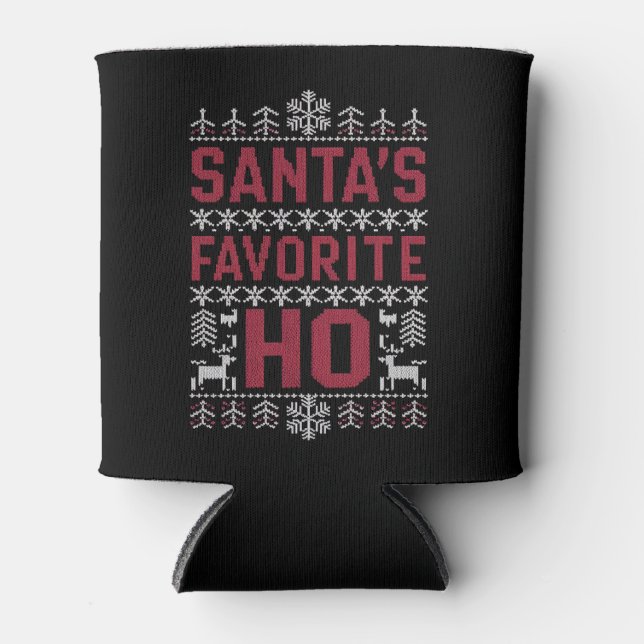 Santa's Favorite Ho Ugly Christmas Sweater Can Cooler (Front)