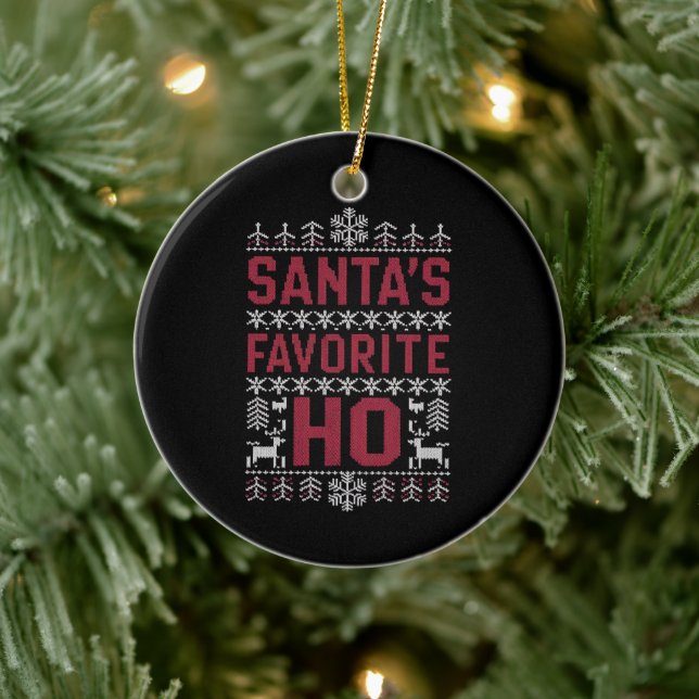 Santa's Favorite Ho Ugly Christmas Sweater Ceramic Ornament (Tree)