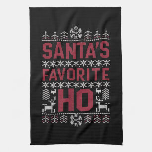 Santa's Favorite Ho Ugly Christmas Sweater Kitchen Towel