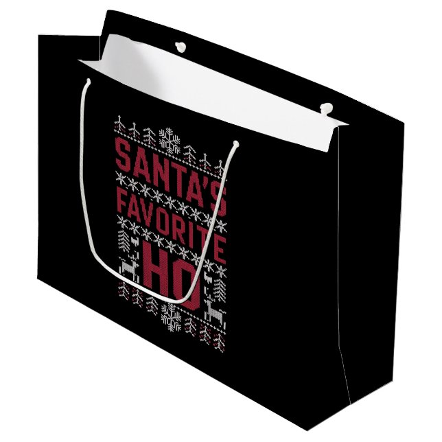 Santa's Favorite Ho Ugly Christmas Sweater Large Gift Bag (Front Angled)