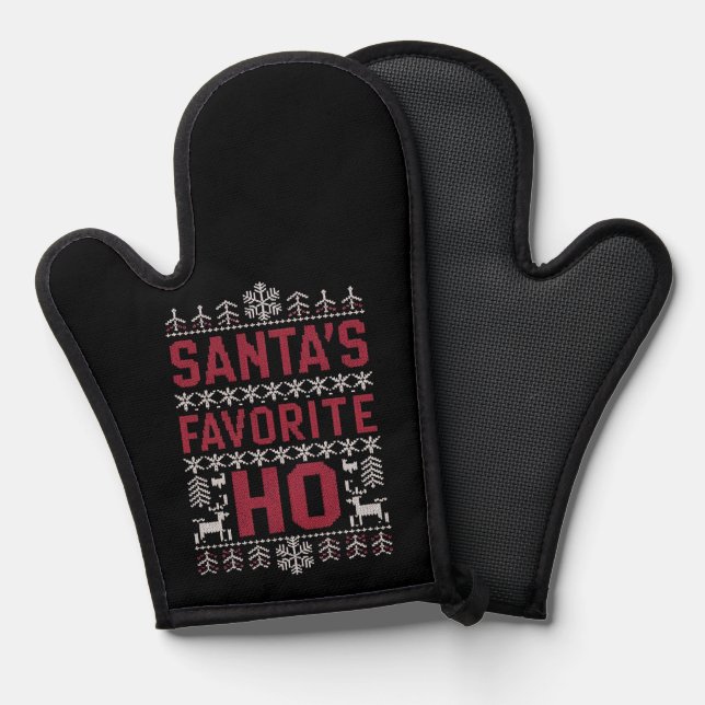 Santa's Favorite Ho Ugly Christmas Sweater Oven Mitt (Front/Back)