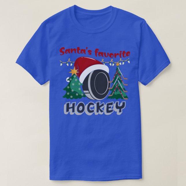 Santas Favorite Hockey Player Christmas Hockey Tre T-Shirt (Design Front)