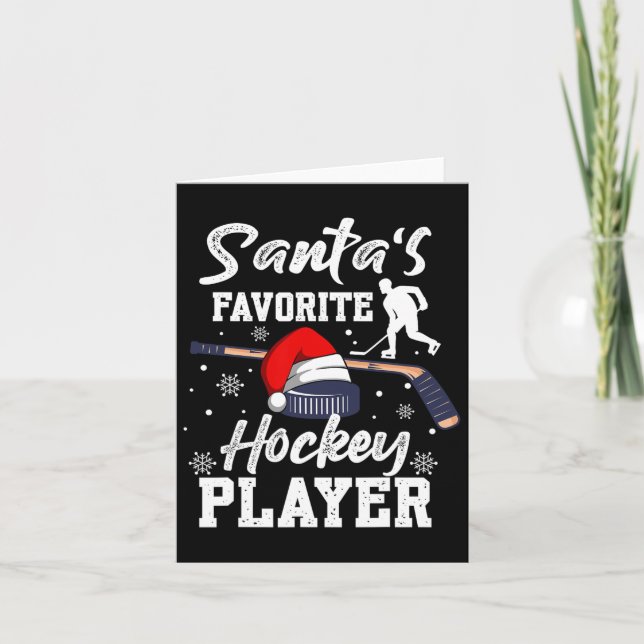 Santa's Favorite Hockey Player Christmas Pajama Ho Card (Front)