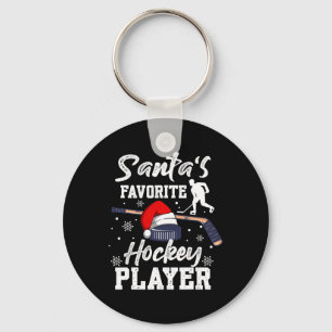 Santa's Favorite Hockey Player Christmas Pajama Ho Keychain