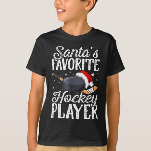 Santas Favorite Hockey Player Fun Christmas Pajam T_Shirt
