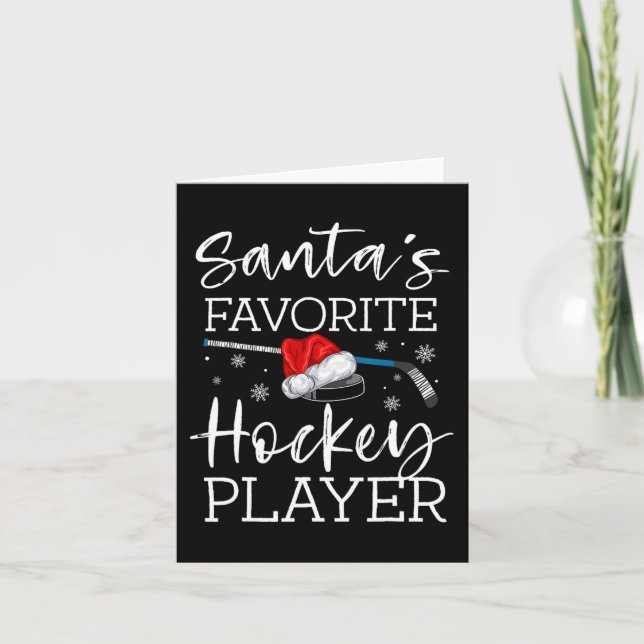 Santa's Favorite Hockey Player Fun Pajama Christma Card (Front)