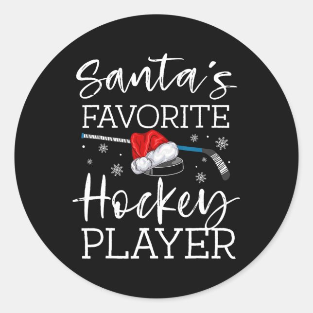Santa's Favorite Hockey Player Fun Pajama Christma Classic Round Sticker (Front)
