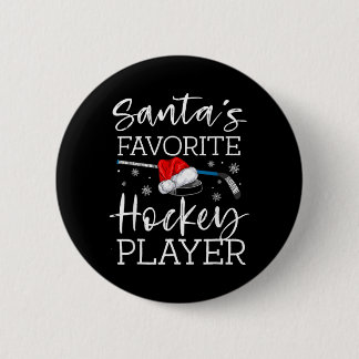 Santas Favorite Hockey Player Funny Pajama Button